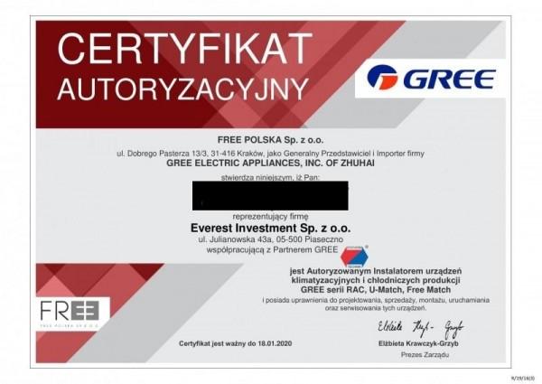 certyfikat autoryzacyjny Gree