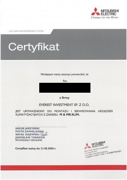certyfikat Mitsubishi Electric