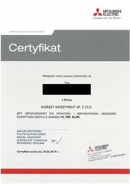 certyfikat Mitsubishi Electric 2